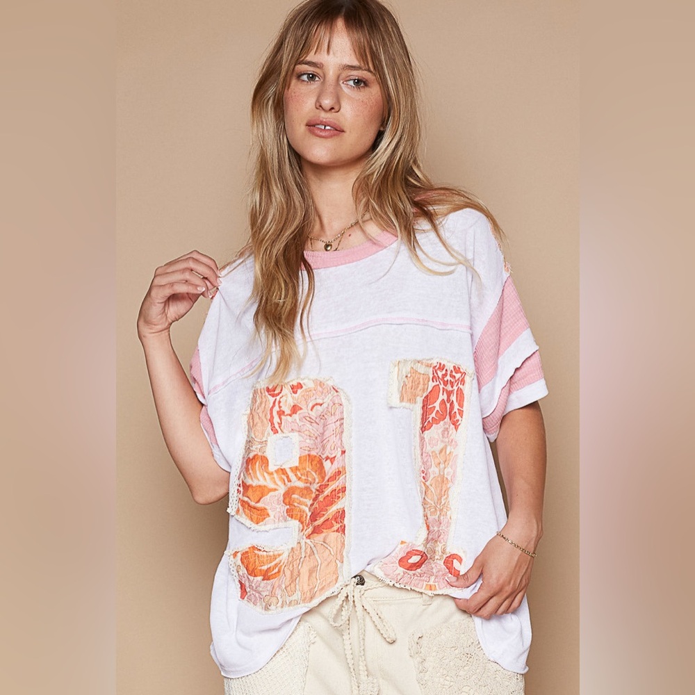 Pol Varsity Patchwork Tee Nwot - image 1